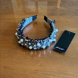 Nasty Gal Black and White Beaded Pearl Headband